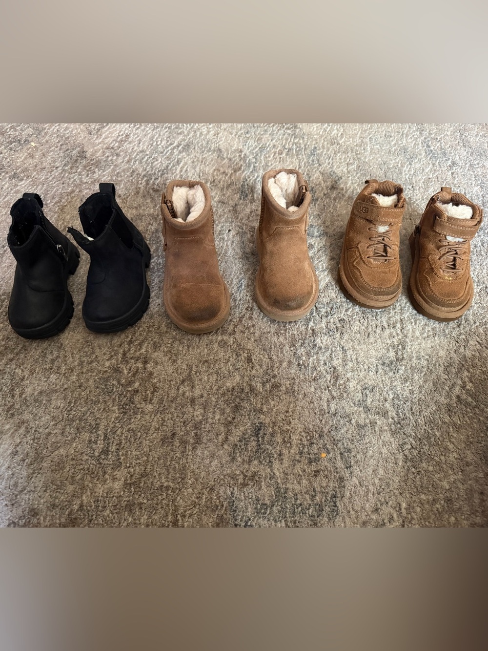 UGG Kids Chestnut/Tan/Black Suede Shearling-Trim Bundle Boots